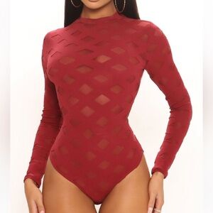NWOT!! Fashion Nova Red Sheer Bodysuit